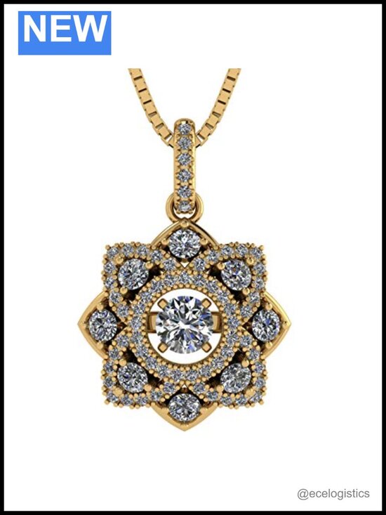 Jewelry - Sterling Silver Yellow Gold Plated Dancing CZ Pendant Necklace Adjustable